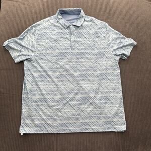 Hickey Freeman Men Polo 2XL XXL Storm Blue Fern Stripes Polyester Golf Golfing.